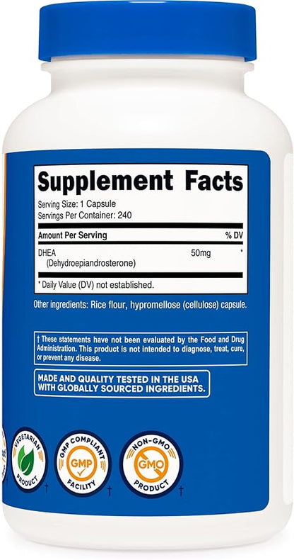 Nutricost DHEA 50mg, 240 Capsules - Gluten Free, Soy Free, Non-GMO, Supplement