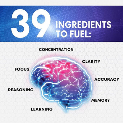 Brain Supplement Memory Pills - Nootropics Support for Concentration, Clarity, Energy & Focus - Brain Health with Bacopa, Cognitive Vitamins, Phosphatidylserine, DMAE - Brain Booster - 120 Capsules