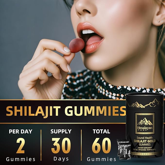 Pure Himalayan Shilajit Gummies Gold I Lab Tested I No Added Sugar I Ashwagandha, Gokshura| Fulvic Acid & 85+ Trace Minerals I for Men, Women I Non-GMO I 100% Natural & Organic I 60 Gummy