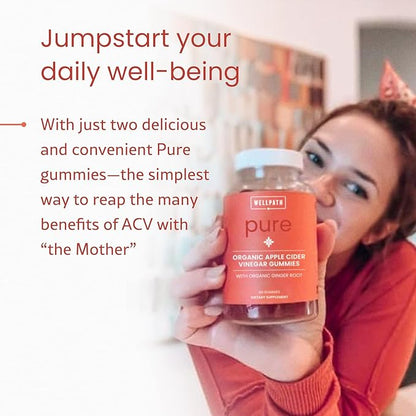 WellPath Organic Apple Cider Vinegar Gummies with The Mother - USDA Organic ACV Gummies - Ginger & Apple Cider Vinegar with Mother for Gut Health - Vegan, Non-GMO, 60 Ct by Pure