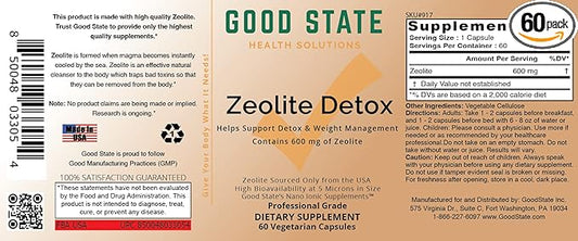 Good State Zeolite Detox - Clinoptilolite 600 mg per Veggie Capsule - 60 Capsules - USA Supply