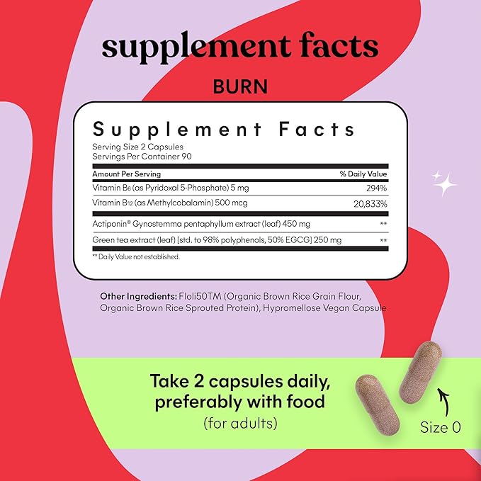 Lemme Burn - Metabolism, Belly Fat Burning + AMPK Activating Supplement for Men & Women w/Clinically Studied Actiponin Gynostemma, Green Tea Extract, Vitamins B6 & B12 - Vegan, Gluten Free, 180 Count