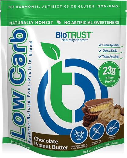 BioTrust Low Carb Protein Powder – Delicious Whey & Casein Blend from Grass-Fed Hormone Free Cows – Non GMO, Gluten Free (Chocolate Peanut Butter)