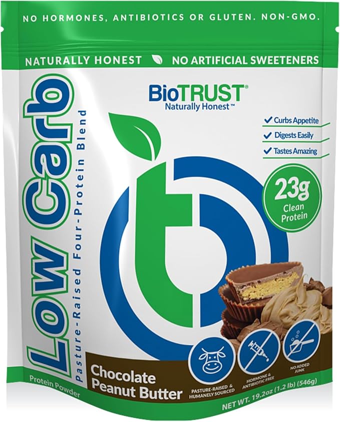BioTrust Low Carb Protein Powder – Delicious Whey & Casein Blend from Grass-Fed Hormone Free Cows – Non GMO, Gluten Free (Chocolate Peanut Butter)