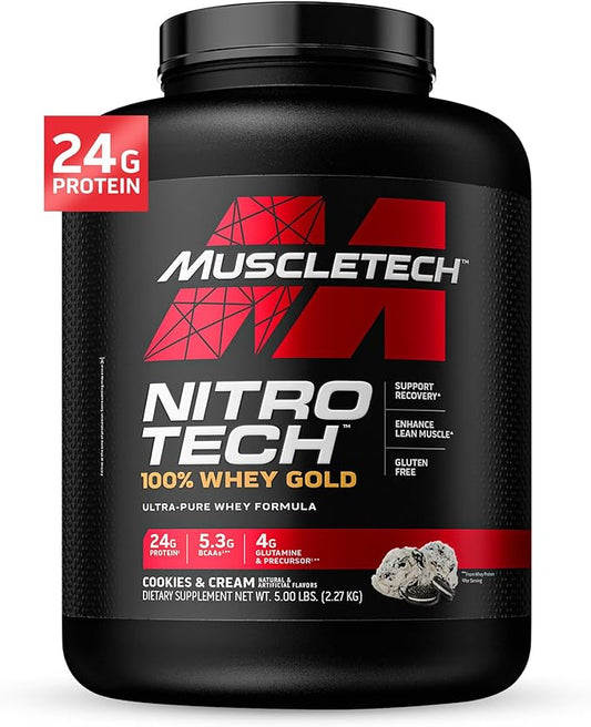 Muscletech Whey Protein Powder |MuscleTech Nitro-Tech Whey Gold Protein Powder |Whey Protein Isolate Smoothie Mix |Protein Powder for Women & Men |Cookies and Cream Protein Powder, 5 Pound (Pack of 1)