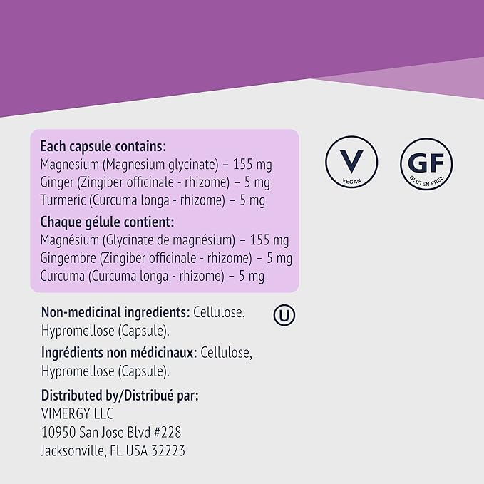 Vimergy Magnesium Glycinate, 150 Servings with Turmeric & Ginger - Promotes Relaxation & Sleep – Supports Bone, Muscle & Heart Health - Gluten-Free, Kosher, Vegan & Paleo Friendly, Capsule