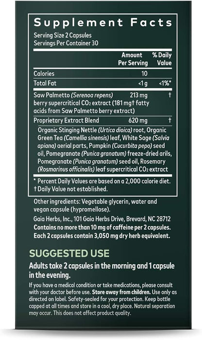 Gaia Herbs Prostate Health - Supports Prostate Health and Function for Men - with Saw Palmetto, Green Tea, Nettle Root, and White Sage - 60 Vegan Liquid Phyto-Capsules (20-Day Supply)