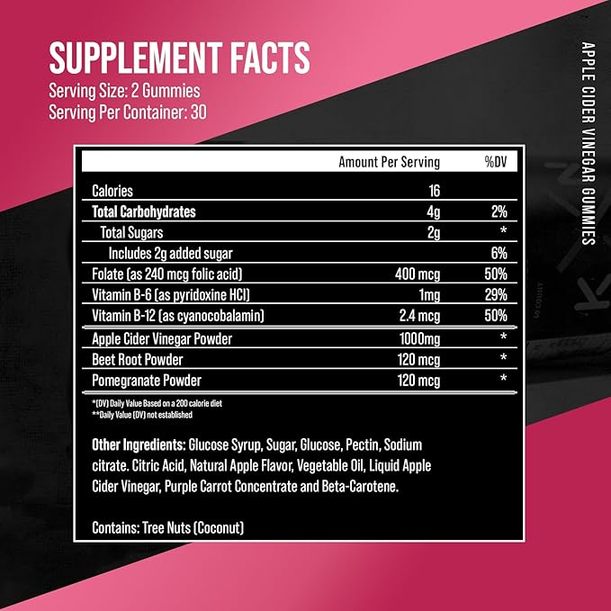 KompleX Nutrition Apple Cider Vinegar Gummies, Improve Digestion, Detox, 1000mg ACV Powder with Mother, 60 Vegan and Gluten-Free Supplement Gummies (ACV GUM)