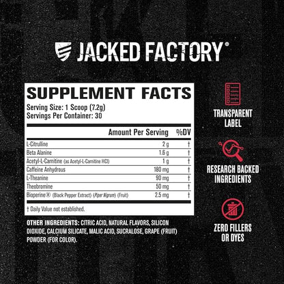 Jacked Factory NITROSURGE Shred Pre Workout Supplement - Energy Booster, Instant Strength Gains, Sharp Focus, Powerful Pumps - Nitric Oxide Booster & PreWorkout Powder - 30Sv, Blueberry Lemonade