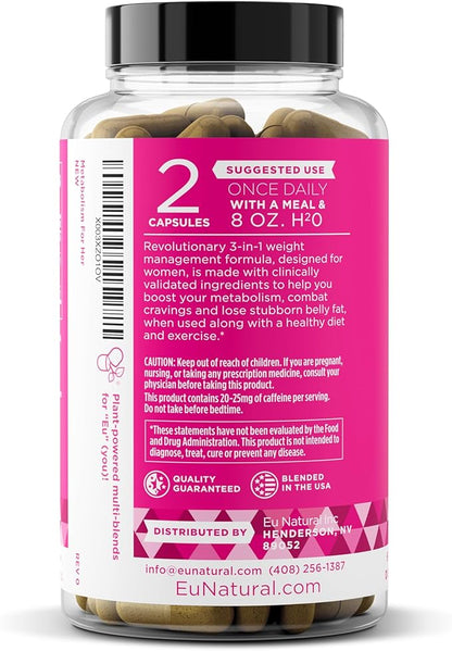Metabolism for Her - Weight Loss Pills for Women - Appetite Suppressant, Fat Burner, Metabolism Booster - Combat Cravings & Lose Belly Fat - Berberine, Chromium Picolinate & Guarana - 60 Veg Capsules