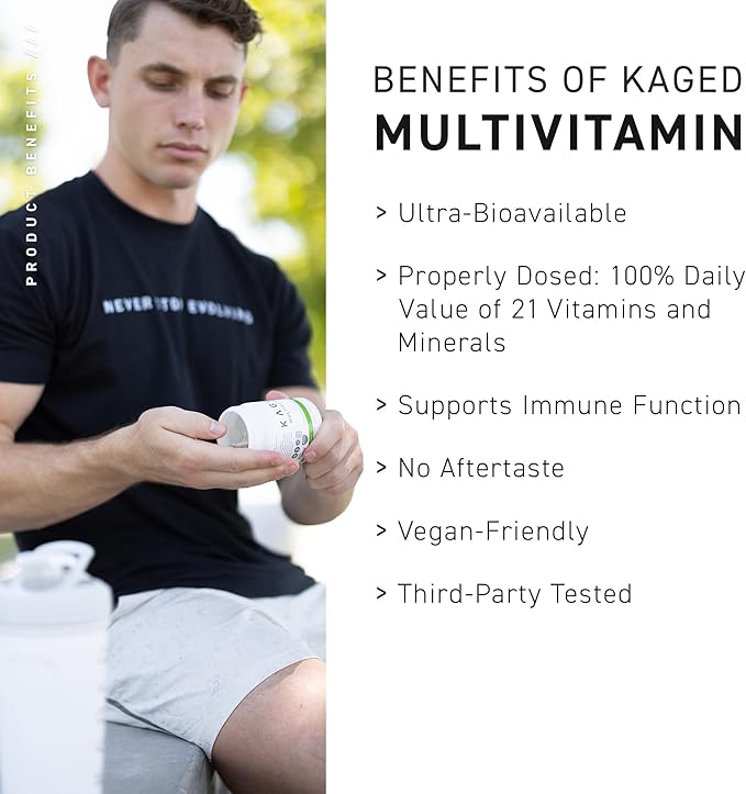 Kaged Multivitamin with Whole Foods | Organic Fruits & Veggies | Plant Based | Vegan Multivitamin for Women and Men | Vitamin C, D, E, B12 | 60 Servings