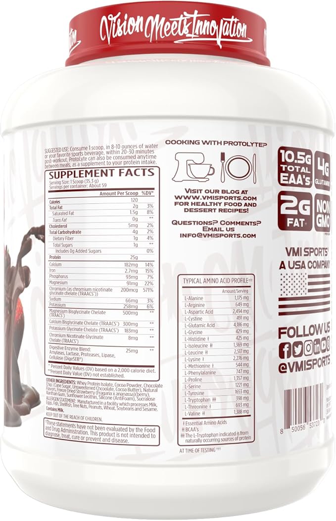 VMI Sports | Protolyte Whey Isolate Protein Powder | Low-Calorie 100% Whey Protein Isolate | Non-GMO Low Sugar Lactose Free and Gluten Free