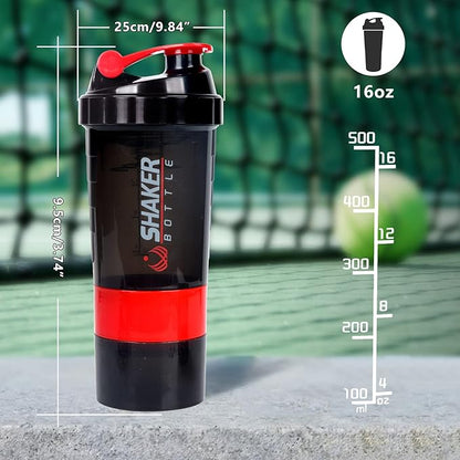 XTK Shaker Bottle 16OZ Protein Shaker Bottles with Mix Ball Sports Water Bottle Leak Proof GYM Cup for Protein Mixes with Powder Storage & Pill Organizer, Ideal for Pre Workout,BPA Free(red)