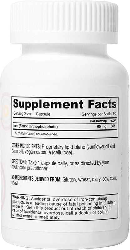 Core Med Science Liposomal Iron Supplement for Women & Men, 65mg (90 Capsules) - Iron Absorption Vitamin Pills for Deficiency During Pregnancy - Easy to Swallow & Gentle on Stomach - Dairy-Free