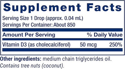 Life Extension Liquid Vitamin D3, 50 mcg (2000 IU), Immune System Support, Bone Health, Whole-Body Health, unflavored, Gluten-Free, Non-GMO, 29.57 ml