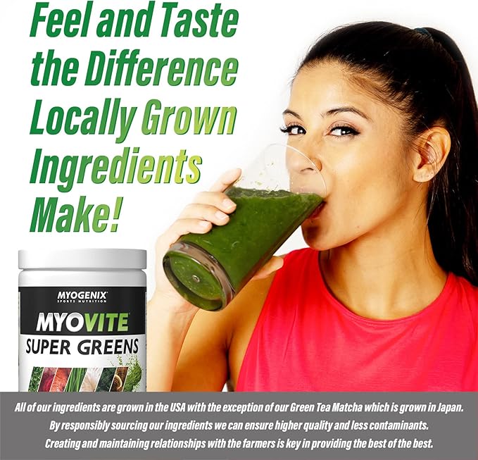 Myogenix MyoVite Super Greens Supplement Powder Super Greens Powder for Men and Women, Daily Vitamin Supplement for Optimum Nutrition, Grown in USA, Organic Greens Supplements, 30 Servings