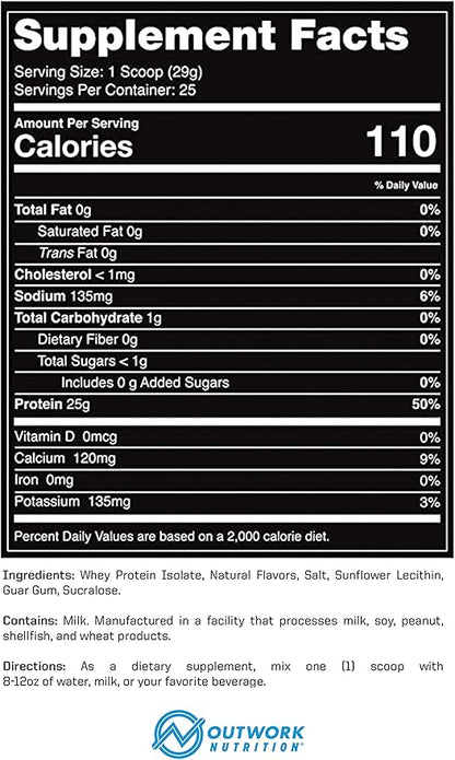 Outwork Nutrition Build Whey Protein Isolate Powder - Low Lactose, Gluten-Free Protein Powder for Muscle Growth & Workout Recovery, Backed by Science, Vanilla, 1.6lbs