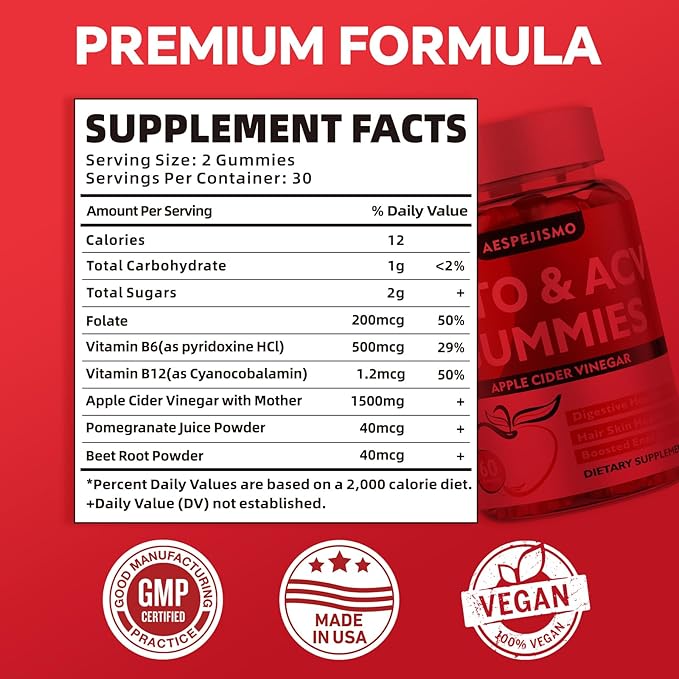 Keto ACV Gummies 1500MG – Premium Apple Cider Vinegar Formula with Pomegranate, Beet Juice, Vitamin B12 B6 – Vegetarian Friendly 480 Gummys