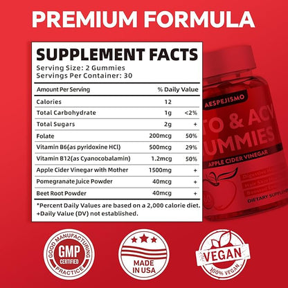 Keto ACV Gummies 1500MG – Premium Apple Cider Vinegar Formula with Pomegranate, Beet Juice, Vitamin B12 B6 – Vegetarian Friendly 480 Gummys