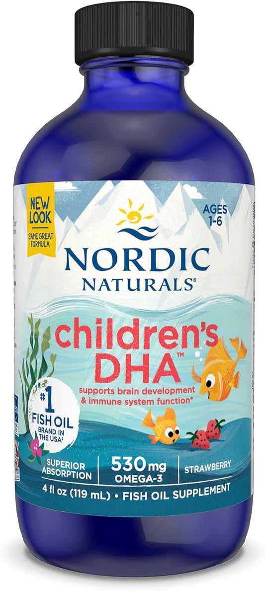 Nordic Naturals Children’s DHA, Strawberry - 4 oz for Kids- 530 mg Omega-3 with EPA & DHA - Brain Development & Function - Non-GMO - 48 Servings