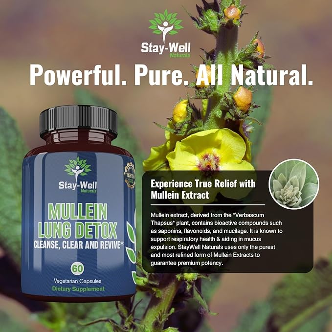 Mullein Lung Detox for Smokers to Support Healthy Lungs and Clear Breathing, All-Natural Lung Cleanse, Herbs and Proven Nutrients, 60 Capsules