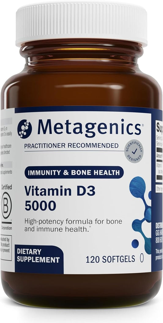 Metagenics Vitamin D3 5000 - for Immune Support, Bone Health & Heart Health* - High Potency Vitamin D - Non-GMO - Gluten-Free - 120 Softgels
