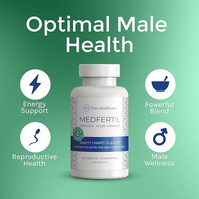 Medfertil for Men Dietary Supplement (90 ct) with L-Carnitine, Vitamin C, E, B12, Folate, Zinc, Selenium, and Co-Q10 / Once a Day Tablet/ 3 Month Supply/Elan Healthcare
