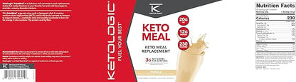 Ketologic Keto Meal Replacement Shake Powder for Optimal Results + MCT Oil + Grass-Fed Whey - Perfectly Formulated Macros for Ketosis - 20 Servings - Vanilla