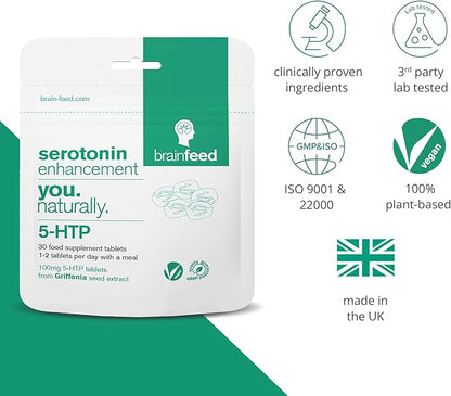 Serotonin Supplements (30) | 1-a-Day Serotonin Mood Support | 5HTP 100mg Per Tablet from Griffonia Seed Extract | Natural Serotonin Booster | 1 Month Supply