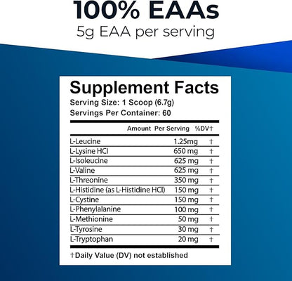 Ultimate 100% Essential Amino Acids Powder [Berry Flavor, 60 (5g) servings] All 9 EAAs & BCAAs (L-Leucine, L-Isoleucine & L-Valine) Amino Acids Supplement for Women & Men for Energy, Muscle & Recovery