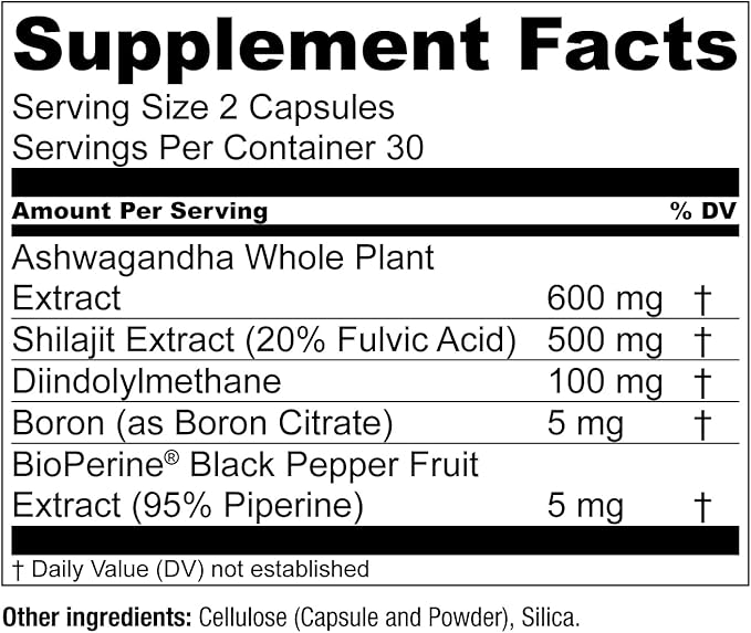 Essential Elements Male Health Supplement - Muscle Support & T-Health with DIM, Ashwagandha, Shilajit, More | T-Hero 60 Vegan Capsules (2-Pack)