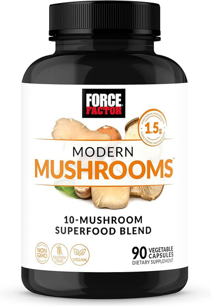 Force Factor Modern Mushrooms Capsules, Mushroom Supplement with Lions Mane, Turkey Tail, & Cordyceps to Support Energy, Focus, Immunity, & Digestion, 90 Vegetable Capsules