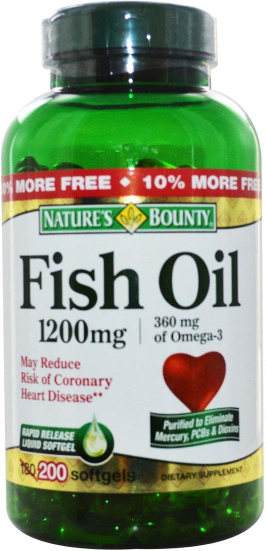 Nature's Bounty Fish Oil, Supports Heart Health, 1200 Mg, Rapid Release Softgels, 200 Ct