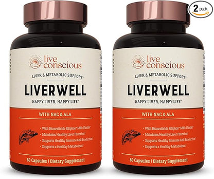 LiverWell Liver Cleanse, Rejuvenation, Metabolic Support - Liver Supplement for Liver Health w/Highly Bioavailable Milk Thistle Extract, N-Acetyl Cysteine, Alpha Lipoic Acid, Zinc, Selenium - 2 Pack
