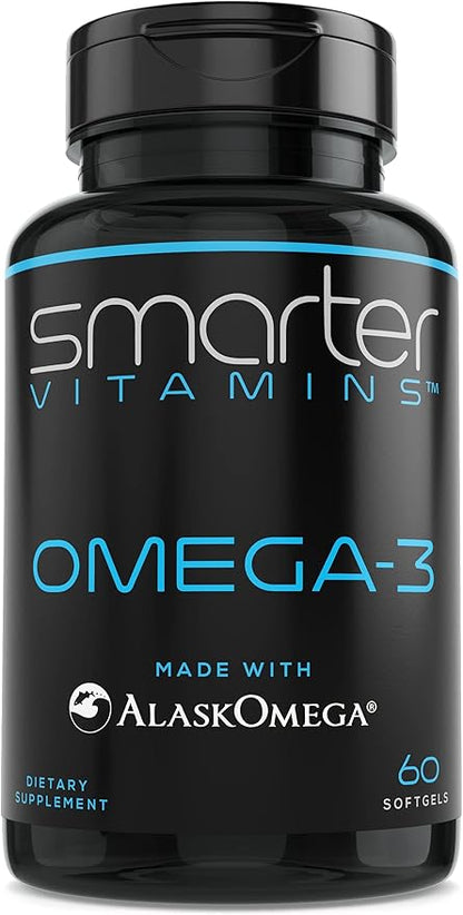 SmarterVitamins Omega 3 Fish Oil, Strawberry Flavor, Burpless, Tasteless, 2000mg, DHA EPA Triple Strength Brain Support, Joint Support, Made with AlaskOmega®, Heart Support