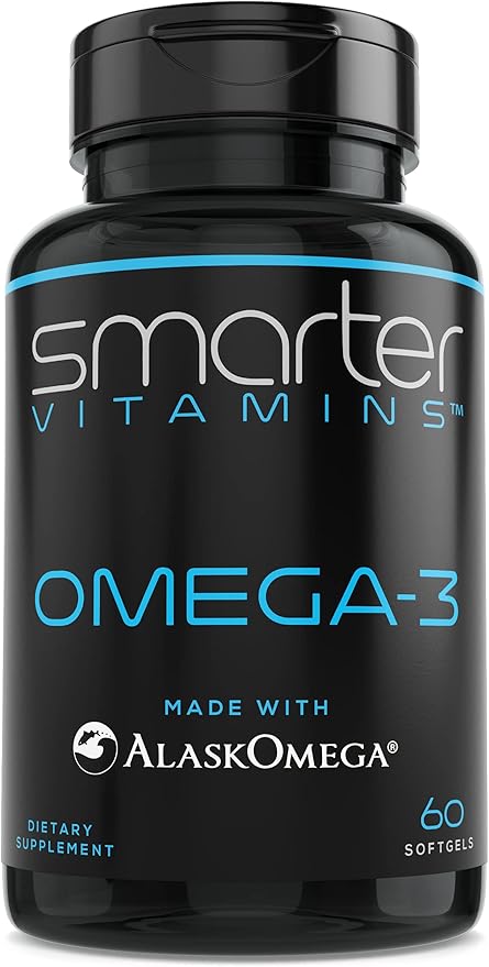 SmarterVitamins Omega 3 Fish Oil, Strawberry Flavor, Burpless, Tasteless, 2000mg, DHA EPA Triple Strength Brain Support, Joint Support, Made with AlaskOmega®, Heart Support