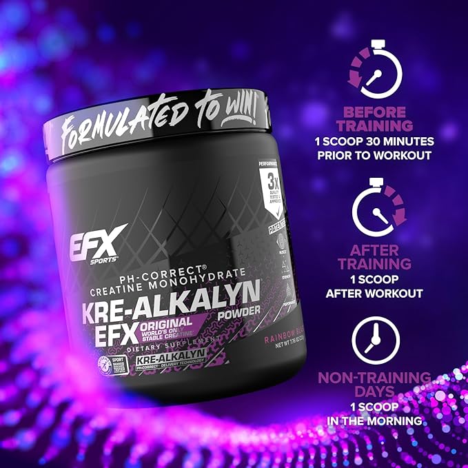 EFX Sports Kre-Alkalyn EFX Powder | pH Correct Creatine Monohydrate Powder Supplement | Strength, Muscle Growth & Performance | 110 Servings (Rainbow Blast)