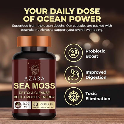 Sea Moss Capsules - Organic, Nutrient-Rich, Vegan, Gluten-Free Supplement for Immunity & Skin Health