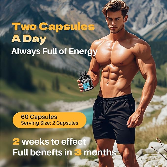 Shilajit 6,000mg for Men with Sea Moss 6,000mg Ashwagandha 3,000mg L-Arginine 3000MG, Boost Energy, 60 Capsules