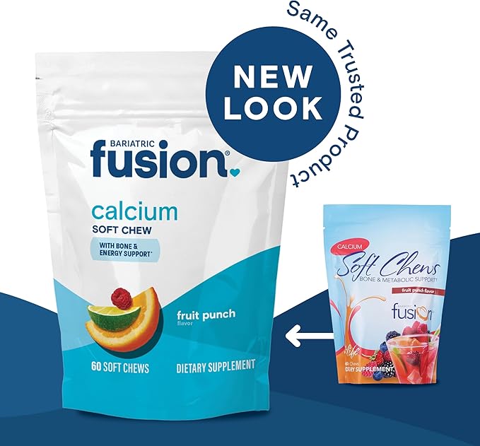 Bariatric Fusion Bariatric Calcium Chews | Fruit Punch | Calcium Citrate 500mg with Vitamin D3 & Energy Soft Chews | Sugar Free Bariatric Vitamin Chewable | 60 Count