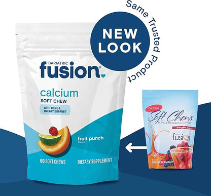 Bariatric Fusion Bariatric Calcium Chews | Fruit Punch | Calcium Citrate 500mg with Vitamin D3 & Energy Soft Chews | Sugar Free Bariatric Vitamin Chewable | 60 Count