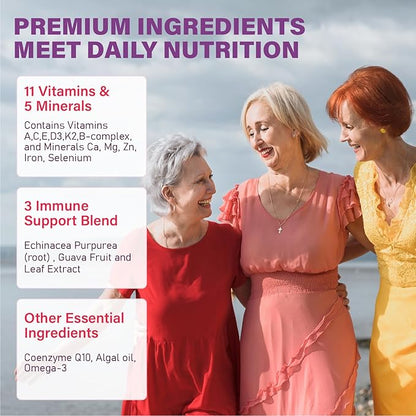 Multivitamin Gummies for Women 50 Plus - with Omega 3, Coenzyme Q10, Iron, Calcium, Zinc, Vitamin A, C, D3, E, K2, B Complex, Folate - Multi Vitamins & Minerals for Energy, Immunity, Eye, Skin