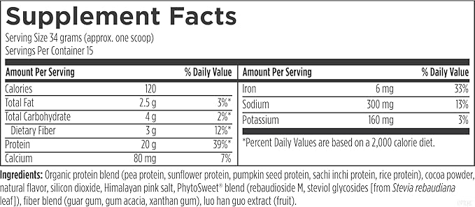 Designs for Health Phytotein Vegan Protein Powder - 20g Organic Rice, Sacha Inchi, Pumpkin Seed, Sunflower Seed & Pea Protein Powder Blend - Creamy Texture, Chocolate Plant Protein (510g)