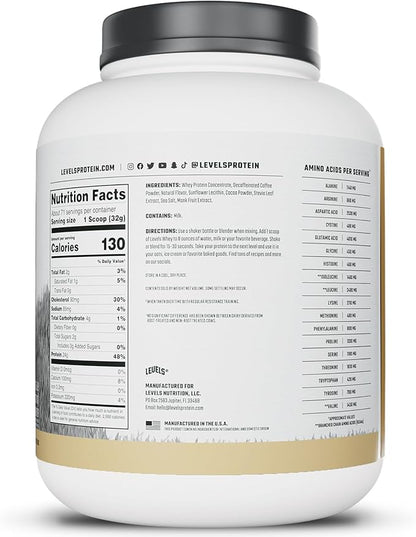 Levels Grass Fed Whey Protein Powder, No Artificials, 24G of Protein, Cappuccino, 5LB