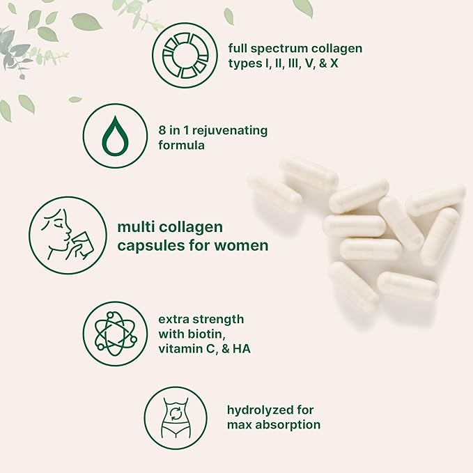Micro Ingredients Multi Collagen Pills for Women & Men, 240 Capsules | Type I, II, III, V, X - Hydrolyzed Collagen Peptides with Biotin, Hyaluronic Acid & Vitamin C | Hair, Skin, Nail & Joint Support