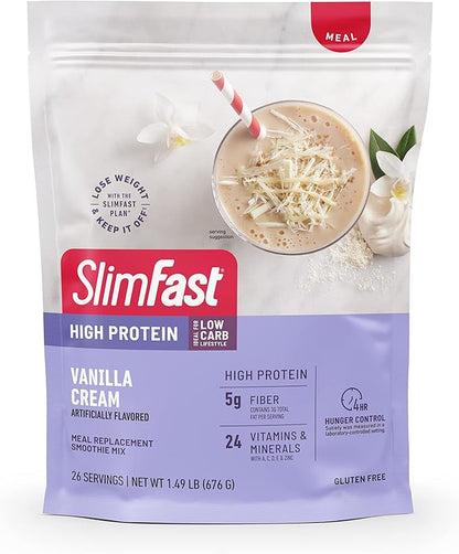 SlimFast High Protein Vanilla Bundle- 12 Count of Vanilla High Protein Meal Replacement Shakes (20g Protein) with 26 Servings of Vanilla High Protein Powder Mix (20g Protein)