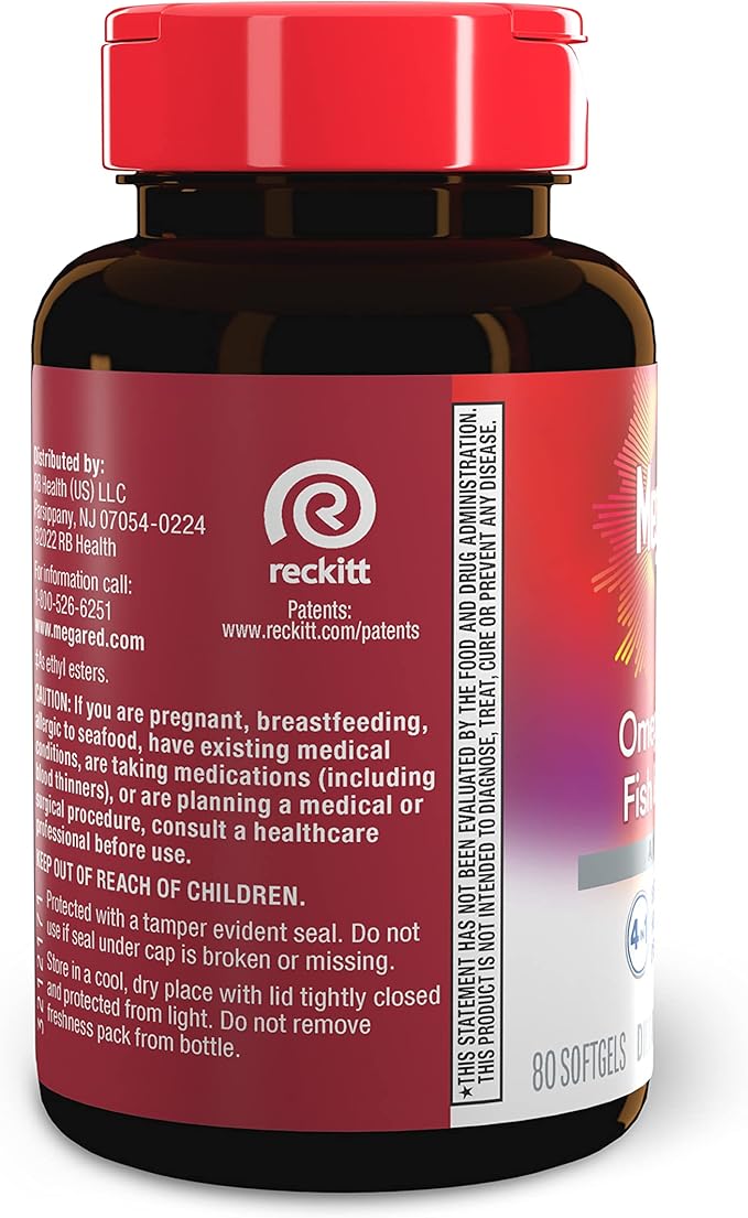 Megared Omega-3 Fish Oil + High Absorption Krill Oil 500mg Softgels, MegaRed Advanced 4in1 (80 count in a bottle) Concentrated Omega-3 Fish & Krill Oil Supplement