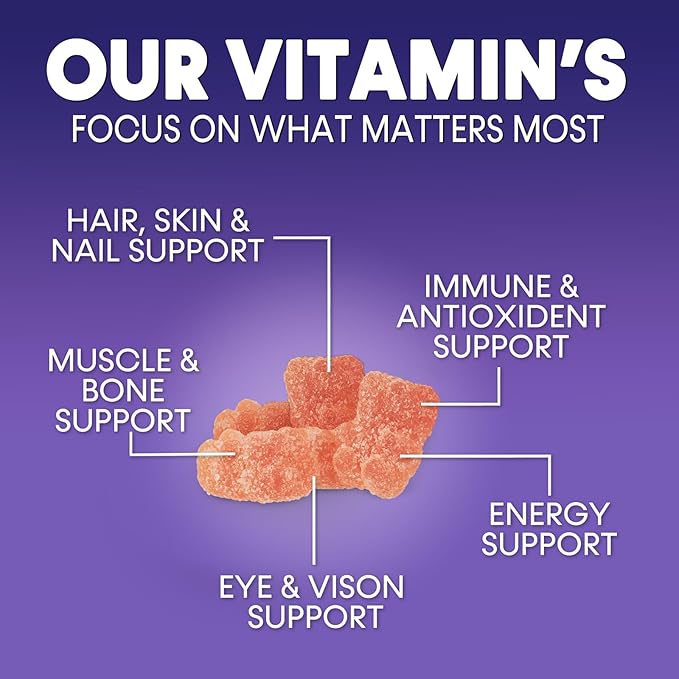 Multivitamin Gummies for Adults with 13 Vitamins and Minerals, Daily Gummy Vitamin for Women & Men, Immune Health Support Supplement with Vitamins A, C, D, E, B-6, B-12, Zinc, Berry - 90 Gummies