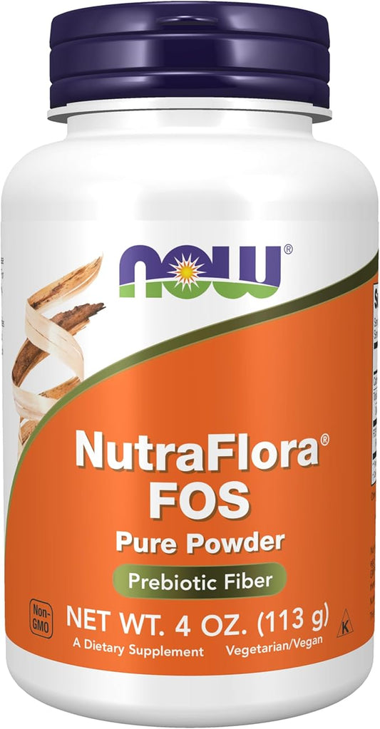 NOW Foods Supplements, NutraFlora FOS (Fructooligosaccharides) Pure Powder, Prebiotic Fiber, 4-Ounce