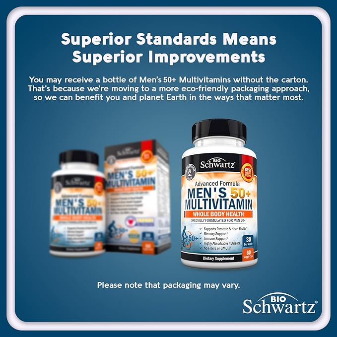 Once Daily Multivitamin for Men 50 and Over - Supplement for Heart Health Support - with Zinc, A, B, C, D3, E Vitamins - for Memory & Brain Health Support - Designed for Whole Body Health - 60 Count